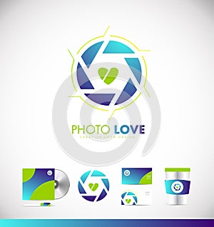 Photography shutter aperture love heart logo icon design