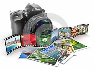 Photography. Slr camera, film and photos. photo