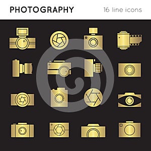 Photography thin line icons set, vector illustration. Camera silhouettes.
