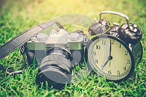 Photography times concept, mirrorless vintage camera