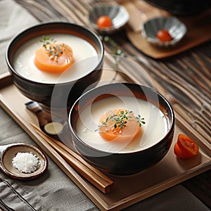 A photography of Traditional Japanese Cuisine that chawanmushi, can use for your promotion purposes photo