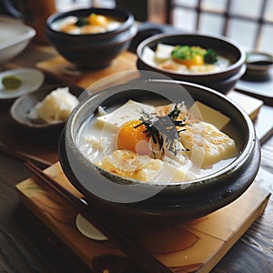 A photography of Traditional Japanese Cuisine that chawanmushi, can use for your promotion purposes photo