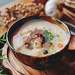 A photography of Traditional Japanese Cuisine that chawanmushi, can use for your promotion purposes photo