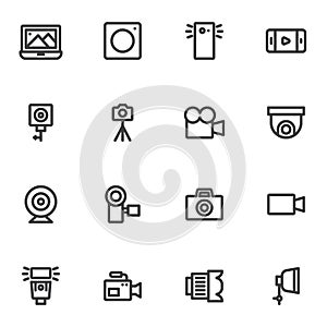 Photography and video line icons set