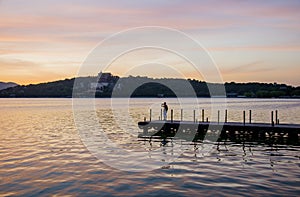 The photography with the wharf at sunset,the summer palace ,beijing