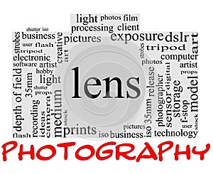 Photography word concept in camera shape