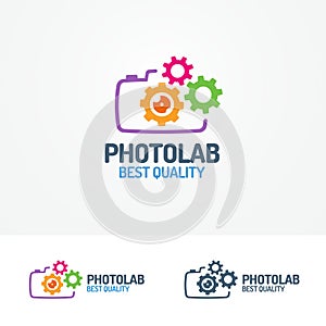 Photolab logo set with photocamera and gears