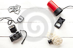 Photometer, camera, reels and red light seen from above photo