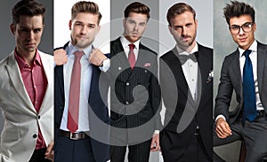 Photomontage of five different elegant young man photo