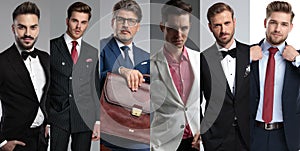 Photomontage of six different attractive men`s portraits photo
