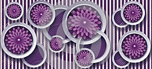 Photomural wallpaper illustration, 3D purple flower Living room wallpaper.