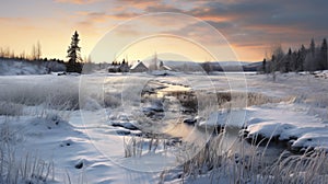 Photoreal Winter Landscape: Quebec Province\'s Romantic Dramatic Rural Life photo