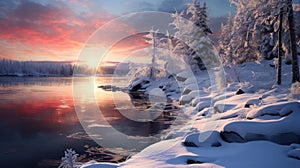 Photoreal Winter Landscape: Quebec Province\'s Romantic Riverscapes photo