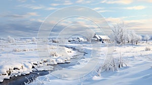 Photoreal Winter Landscape In Quebec Province Serene Prairiecore Cabincore photo