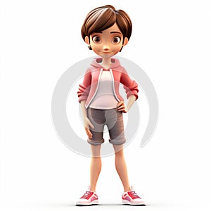 Photorealistic 3d Render Of Katherine: Cartoon Figure In Pink Jacket And Shorts