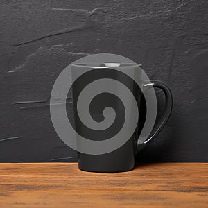 Photorealistic Black Mug Mockup With Meach Mcks Logo photo