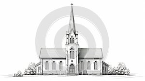 Photorealistic Black And White Church Drawing - Detailed Cad Renderings