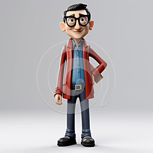 Photorealistic Cartoon Figure In Red Coat And Glasses