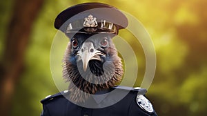 Photorealistic Cassowary Police Officer: A Unique Blend Of Artistic Styles
