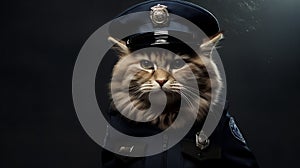 Photorealistic Cat Wearing Police Uniform Wallpaper photo
