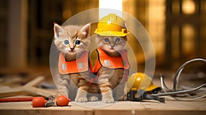 Photorealistic Cats in Construction Gear - Captivating Illustrations of Lifelike Feline Workers