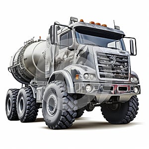 Photorealistic Cement Mixer Truck Monster Truck On White Background