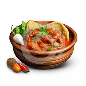 Photorealistic Chicken Curry In Wood Bowl - Uhd Image