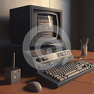 photorealistic computer, Old vintage office, Generative Ai