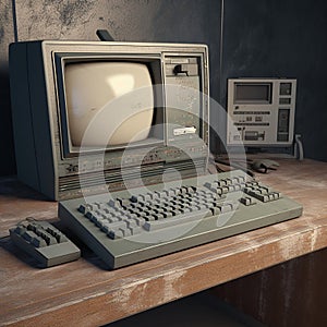 photorealistic computer, Old vintage office, Generative Ai