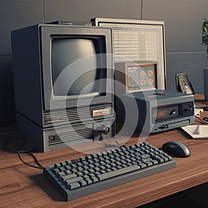 photorealistic computer, Old vintage office, Generative Ai