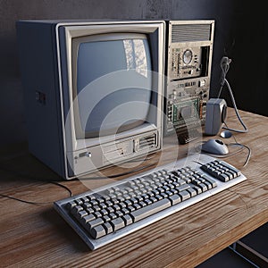 photorealistic computer, Old vintage office, Generative Ai