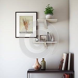 Photorealistic Corner Shelf With Red Leaf And Plant