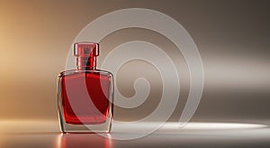 Striking red perfume bottle in dramatic studio light