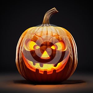 Realistic Scary Monster Halloween Pumpkin With Dramatic Lighting Effects photo