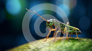 Photorealistic Digital Art: A Green Insect Resting On An Orange