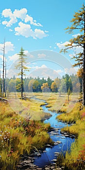 Photorealistic Digital Painting Of A Serene Field Stream photo