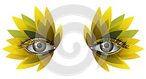 Photorealistic eye artistic sunflower makeup close up
