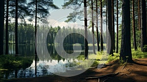 Photorealistic Forest Scene With Vray Tracing And Atmospheric Perspective