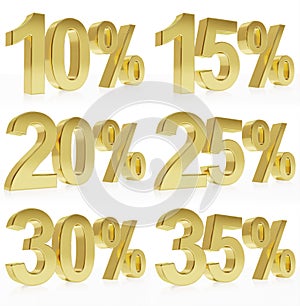 Photorealistic golden rendering of a symbol for % discounts