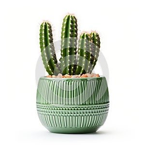 Photorealistic Green Cactus In Modern Ceramic Vase - High-quality Stock Photo
