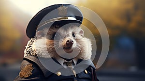 Photorealistic Hedgehog Police Officer: Beeple-inspired Portraiture In 8k