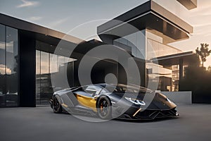A photorealistic hyper Lamborghini supercar generated by Ai