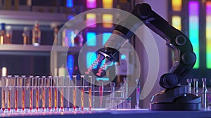 Photorealistic image of an advanced robot arm in a laboratory conducting delicate DNA sequencing for genetic research photo