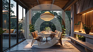 Photorealistic image of a eco-style dining area