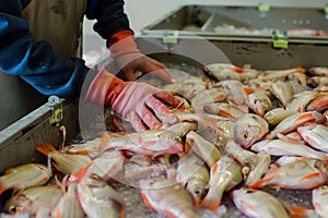 Photorealistic image. Fish processing plant workshop