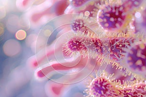 photorealistic image focusing on bacteria macro view, depth of field, macro photography
