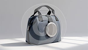 Photorealistic image of a magnetic lunch bag with balanced grip on a white background