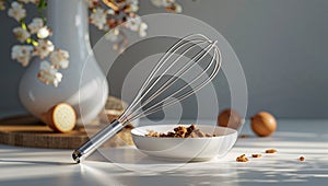 Photorealistic image of a mini hand whisk