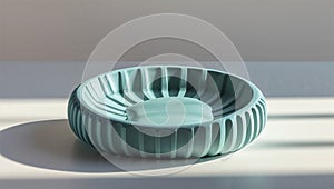 Photorealistic image of a modern soap dish with grooves