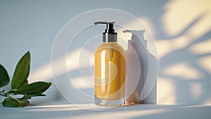Photorealistic image of a moisturizing lotion bottle next to a mirror